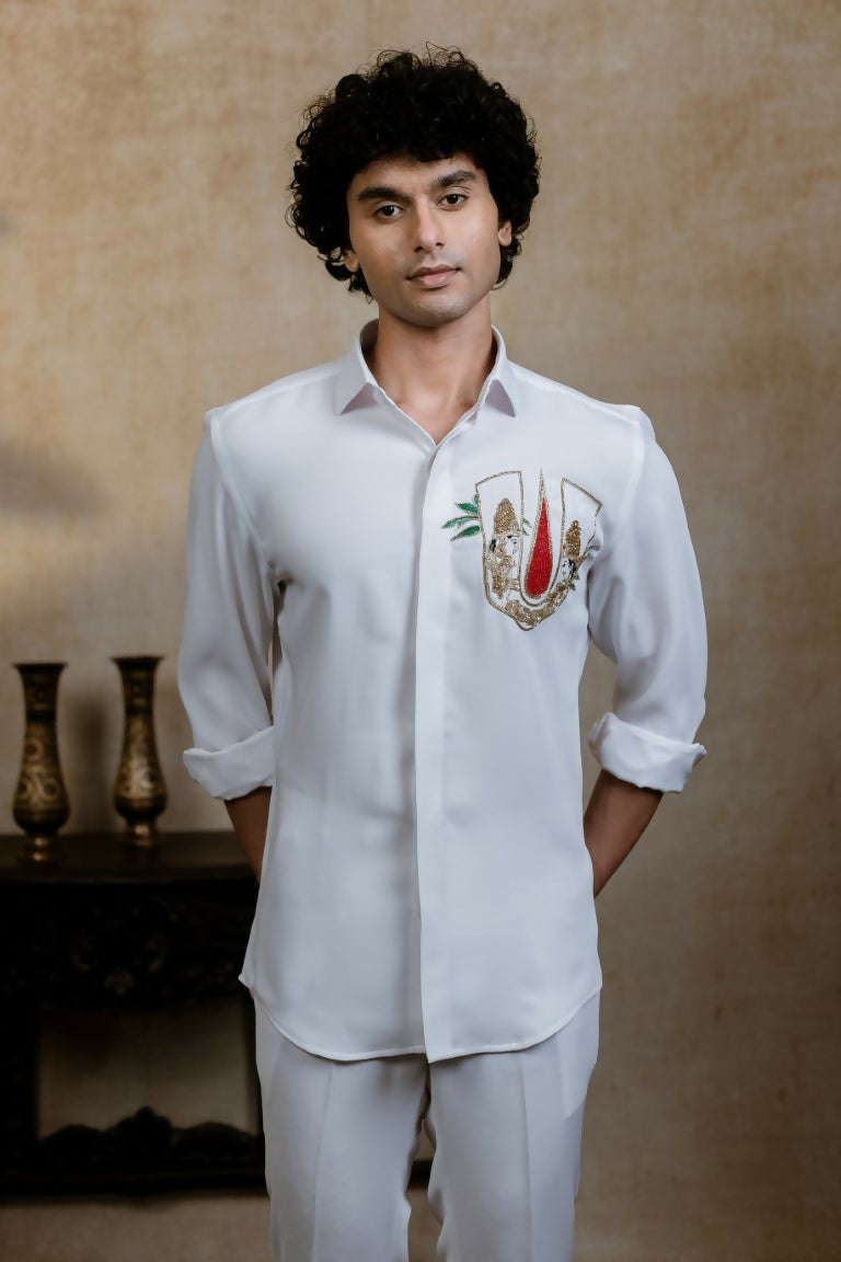 British White Sri Vari Sutra Shirt By Hilo Design