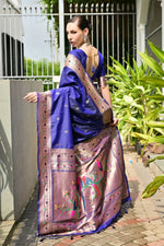 Thumbnail for Vishnu Weaves Women's Royal Paithani Silk Zari Woven Saree with Blouse