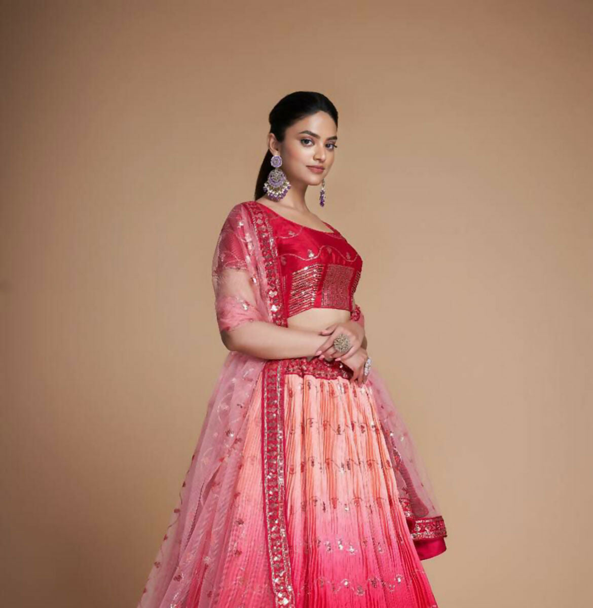 Jyoti Fashion Women's Coral Heavy Chinon Sequins Embroidered Designer Lehenga Choli Set - Distacart