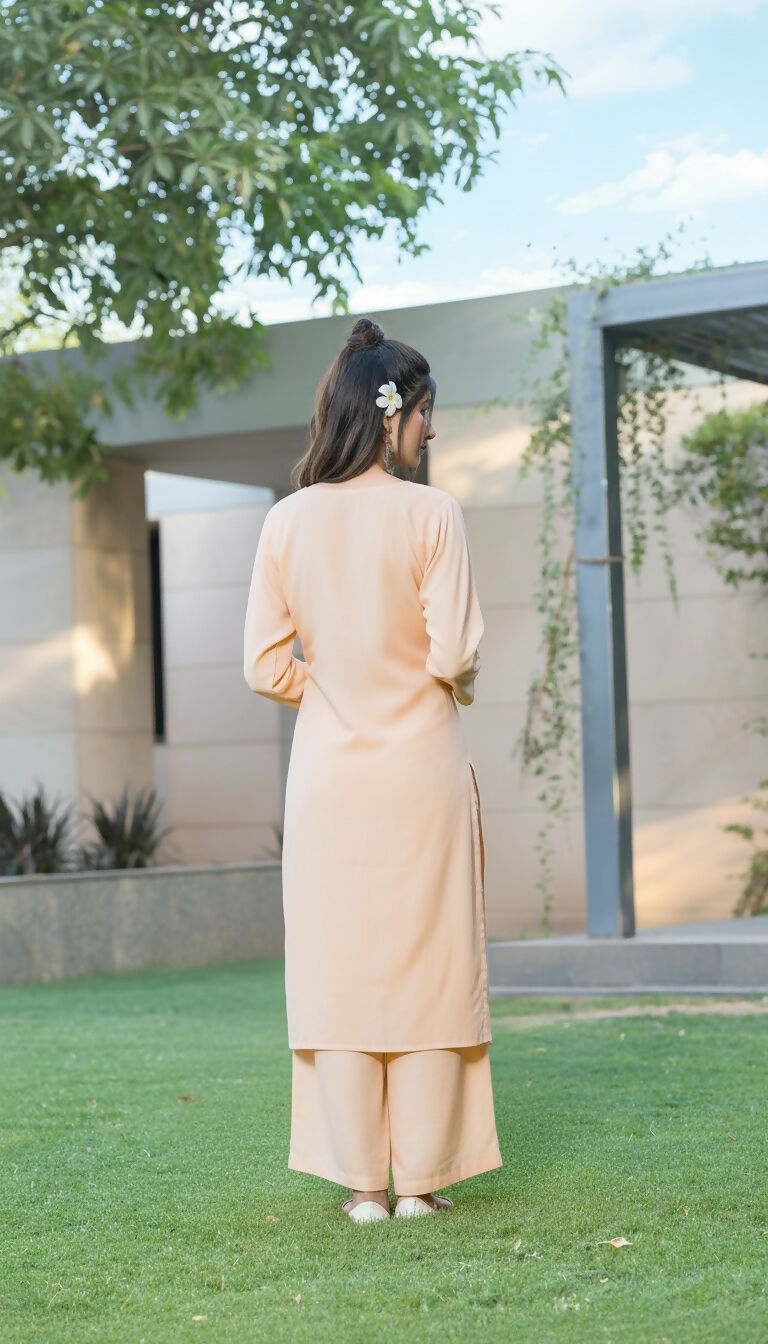 BulBul Meher Rayon Peach Kurta Set with Dupatta