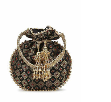 Joban Fashion Embellished Potli Bag - Black - Dista