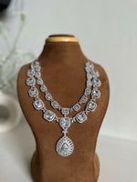 Thumbnail for Siver American Diamond Two Layer Elegent Necklace Set With Earrings By House of Ree - Distacart