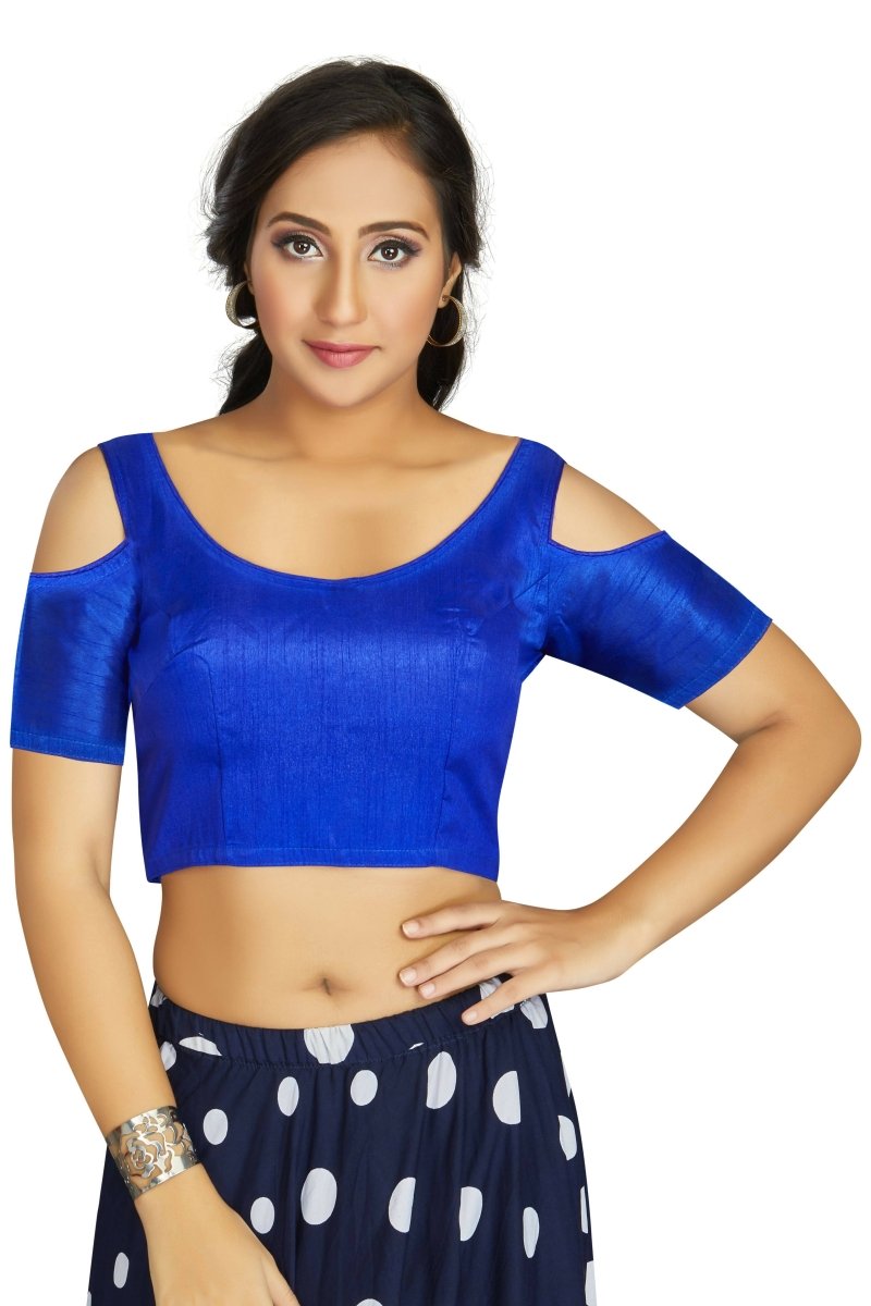 Aastha Fashion Women's Blue Art Silk Cold Shoulder Sleeve Readymade Blouse - Distacart