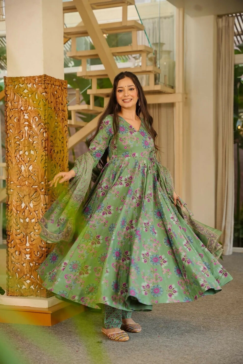 Aayaa Designer Cotton Silk Suit - Light Green - Dista