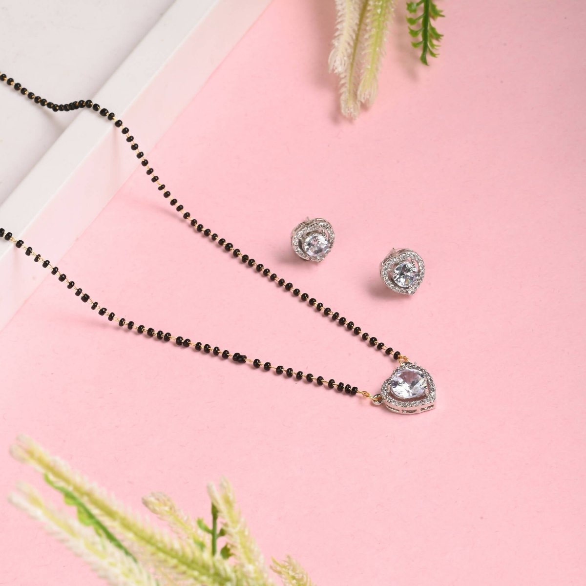 AanyaCentric Gold-plated Mangalsutra Pendant Earring Set & Silver Plated Anklet - Distacart