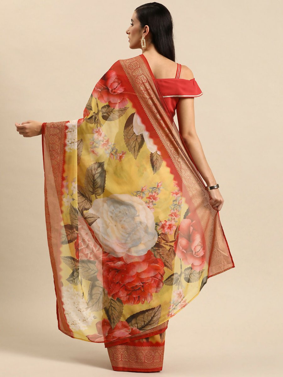 Ahalyaa Women's Traditional Semi Stitch Saree - Yellow - Distacart