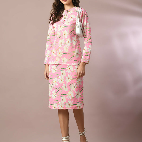 Myshka Women's Pink Printed Knee Length Party Embellished Skirts - Distacart