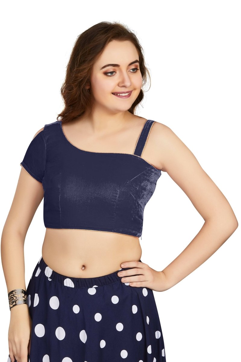 Aastha Fashion Women's Women's Navy Blue Velvet Solid Readymade Blouse - Distacart