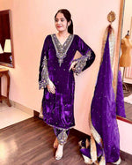 Thumbnail for Joban Fashion Royal Purple Velvet Embroidery Kurta Set
