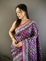 Thumbnail for Joban Fashion Purple Jacquard Woven Pattern Lichi Soft Silk Banarasi Saree - Dista