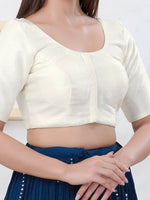 Thumbnail for Joban Fashion Off-White Dupion Silk Elbow Sleeveless Front Open Blouse