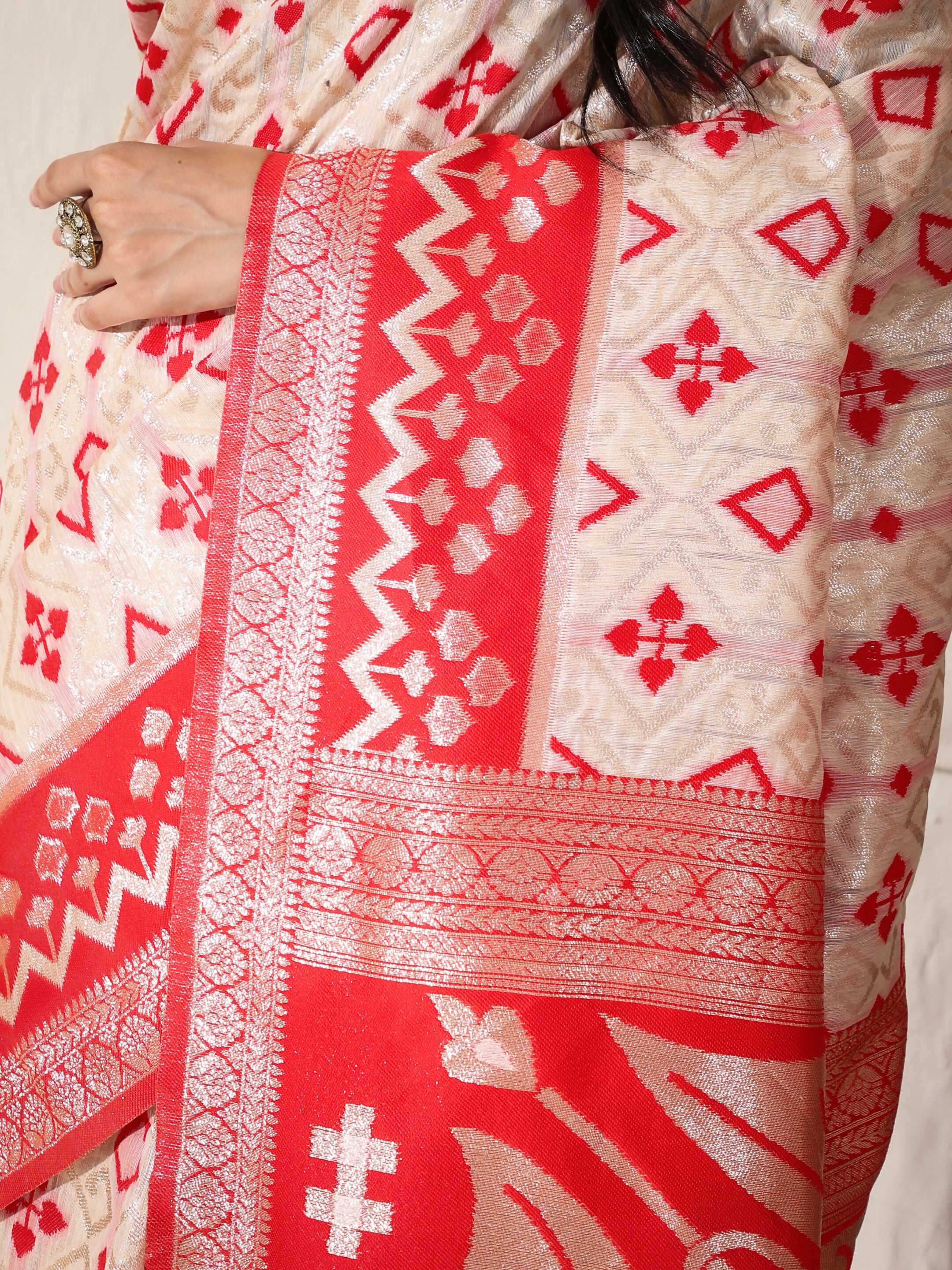Astita Linen Cotton Red & White Saree