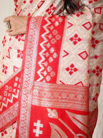 Thumbnail for Astita Linen Cotton Red & White Saree