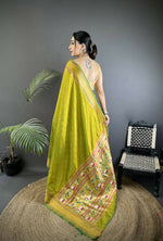 Thumbnail for Joban Fashion Lime Green Butti Woven Soft Lichi Silk Paithani Saree - Distacart