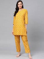 Thumbnail for Anubhutee Mustard Yellow & Black Pure Cotton Printed Night suit - Distacart