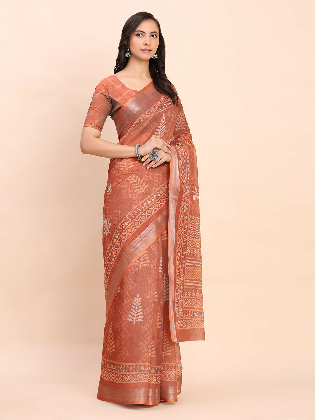 Astita Linen Cotton Rust Saree