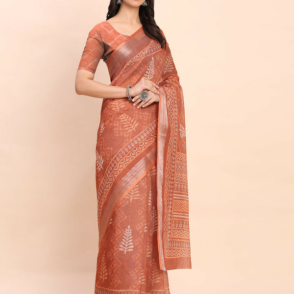 Astita Linen Cotton Rust Saree