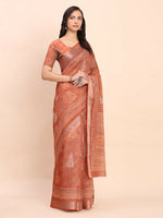 Thumbnail for Astita Linen Cotton Rust Saree