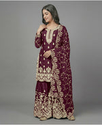 Thumbnail for Teeya Creation Womens New Trendy Pure Gmy Silk With Heavy Embroidery Sequence Work Purple Kurta Set - Dista