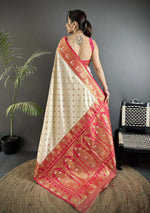 Thumbnail for Joban Fashion Off White Intricate Motifs Soft Silk Banarasi Saree - Dista