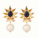 Thumbnail for Nuyug 22K Gold Plated Pearl & Crystal Studded Contemporary Floral Stud Earrings - Distacart