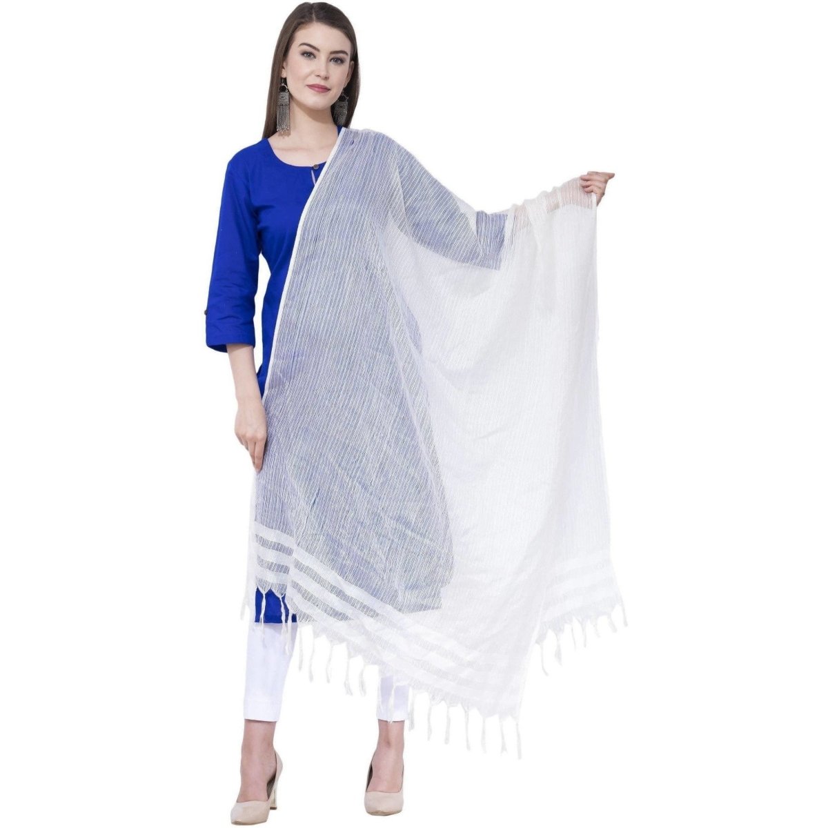 A R SILK White Color Kota cotton Cota cotton Dupattas and Chunnis