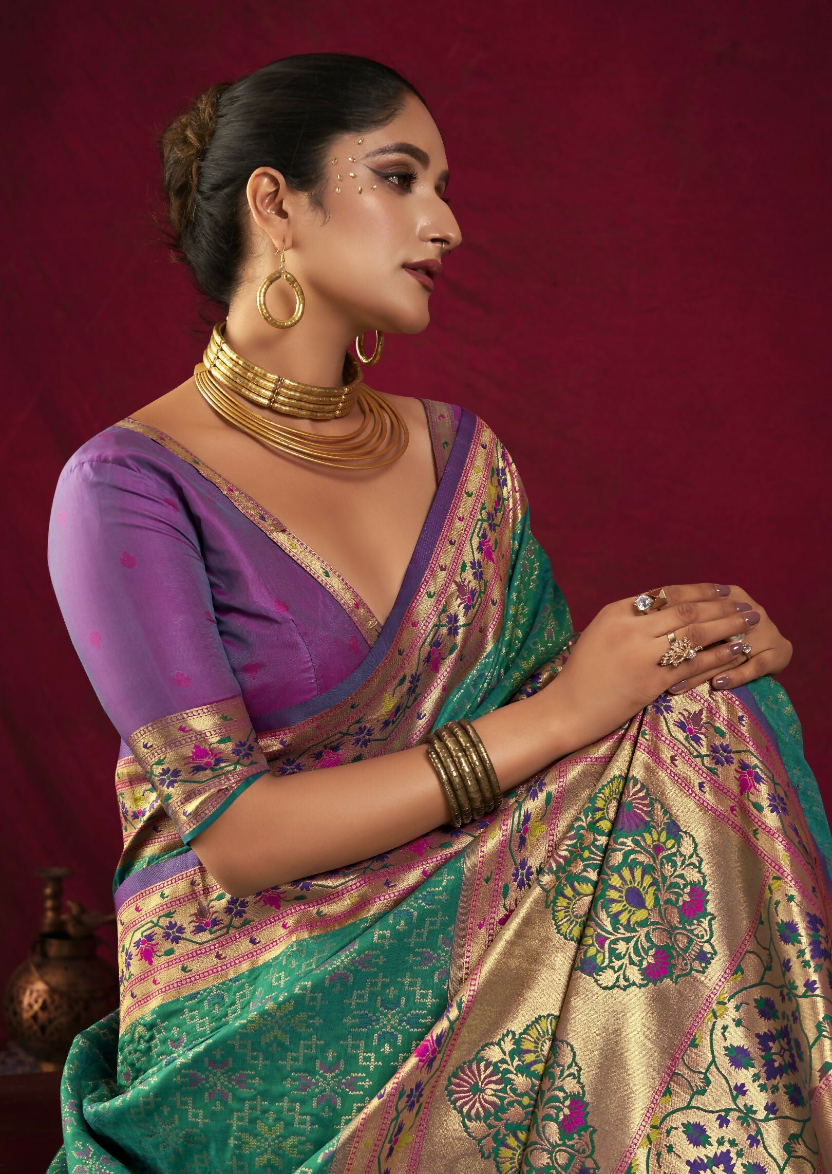 Vishnu Weaves Women's Rama Paithani Silk Saree with Blouse - Distacart