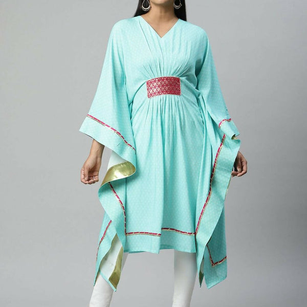 Ahalyaa Womens Blue Rayon Printed Kaftan - Distacart