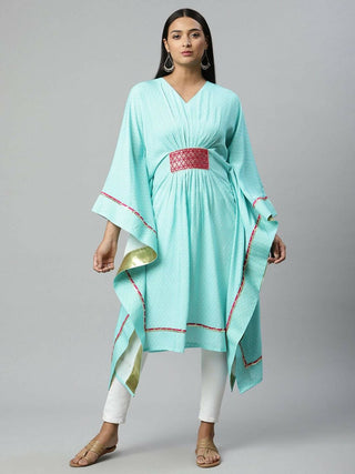 Ahalyaa Womens Blue Rayon Printed Kaftan - Distacart