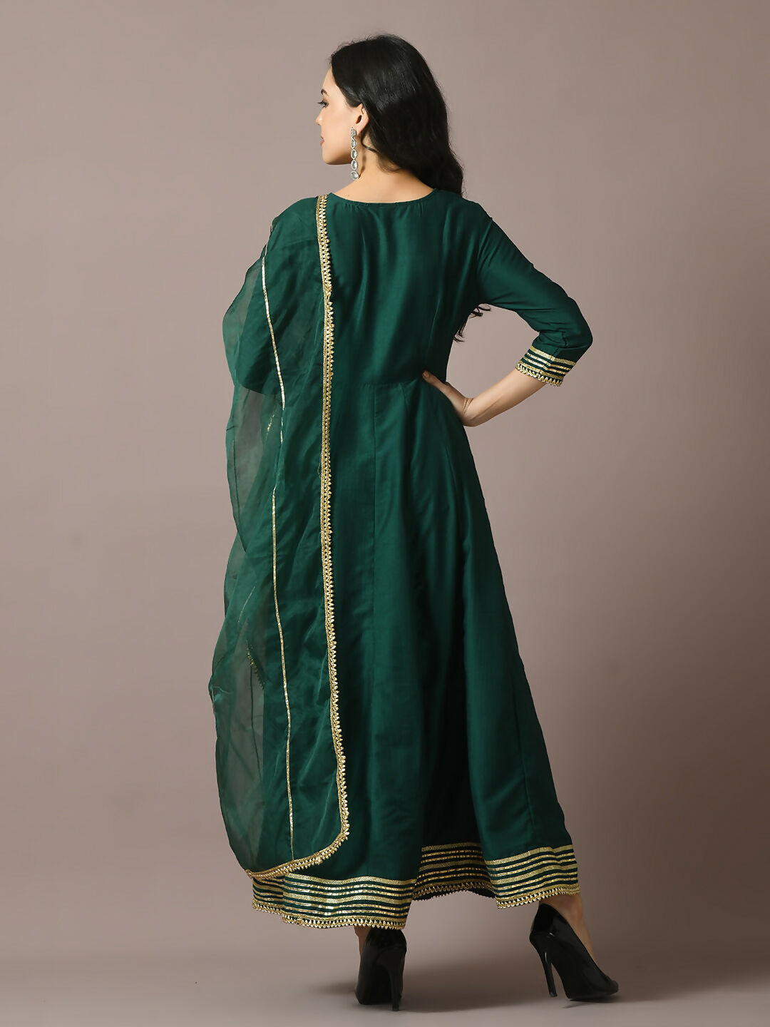 Myshka Women's Green Solid Silk Anarkali Party Kurta With Dupatta - Distacart