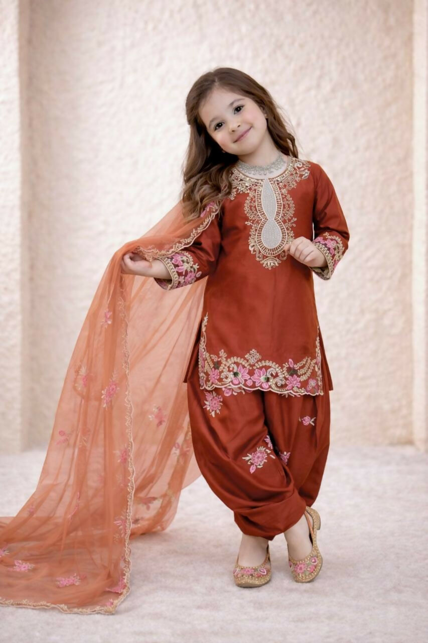 Teeya Creation New Kids Trendy Wedding Wear Traditional Kurta Salwar Set-Orange - Dista