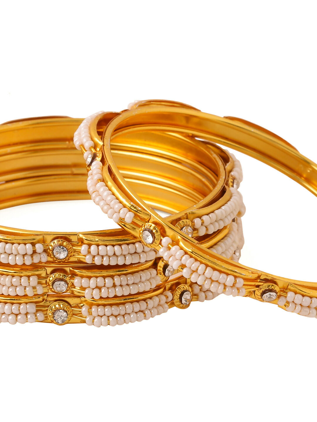 NVR Women's Set of 4 Gold-Plated Traditional Pearls Beaded Bangles - Distacart
