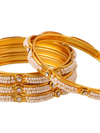 Thumbnail for NVR Women's Set of 4 Gold-Plated Traditional Pearls Beaded Bangles - Distacart
