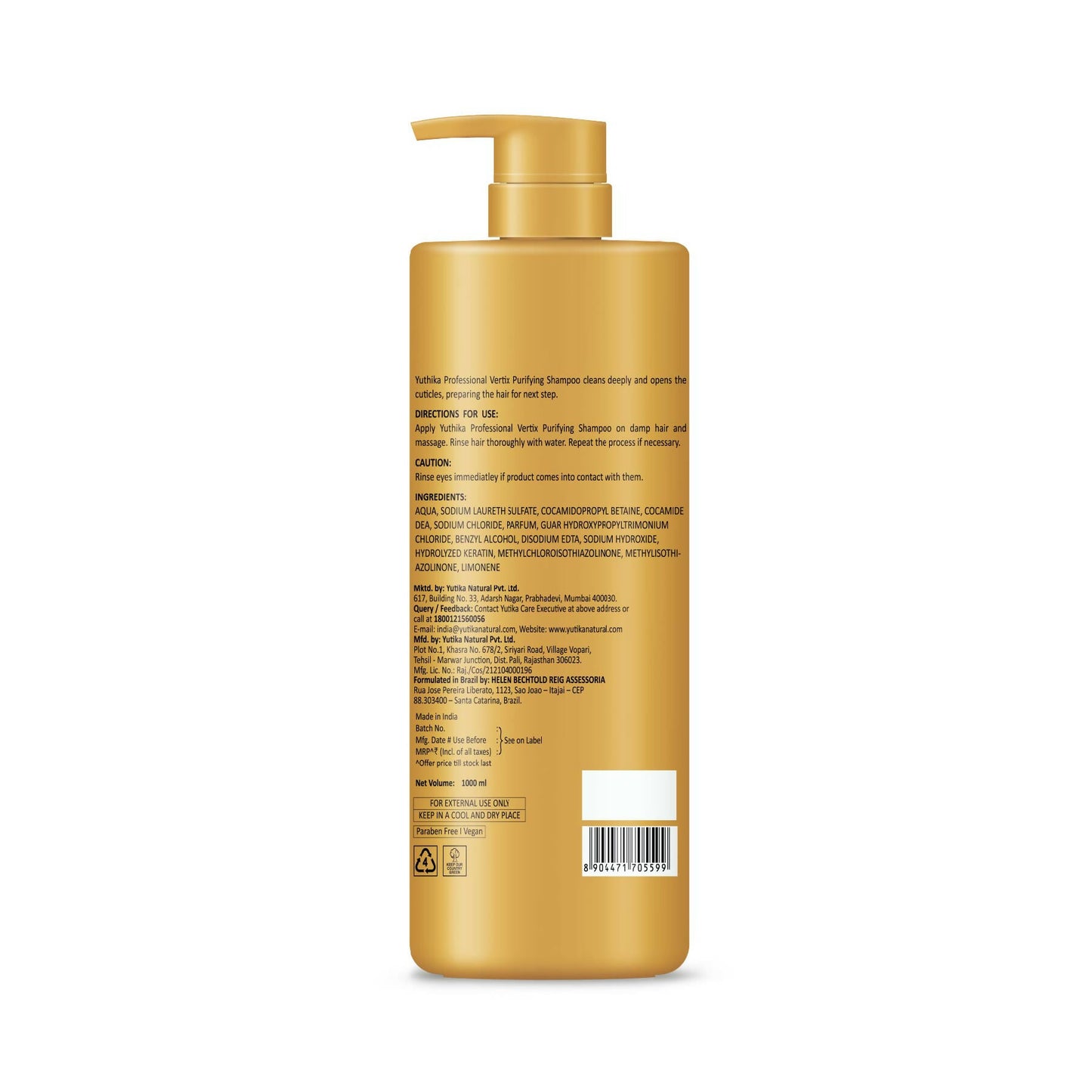Yuthika Professional Vertix Hydrolyzed Keratin Purifying Shampoo - Distacart
