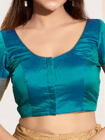 Thumbnail for Joban Fashion Fire Blue Taffeta Silk Padded Blouse With Round Neck Elbow Sleeves - Distacart