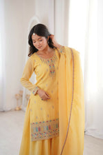 Thumbnail for Lehenga Mart Designer Sharara Suit With Kurta, Sharara, Dupatta For Women-Yellow - Distacart