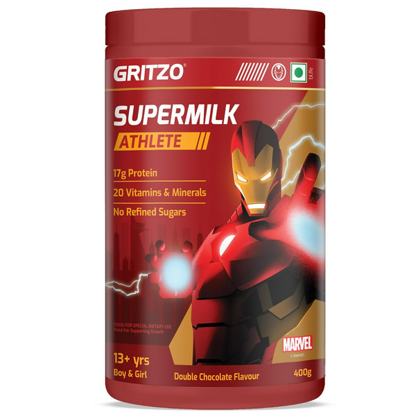 Gritzo SuperMilk Athlete Iron Man (13+y Boy & Girl), 17g Protein Powder (Double Chocolate) - Distacart