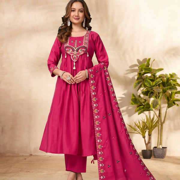 Lehenga Mart Designer Anarkali Suit With Kurta, Pant, Dupatta For Women-Pink - Distacart