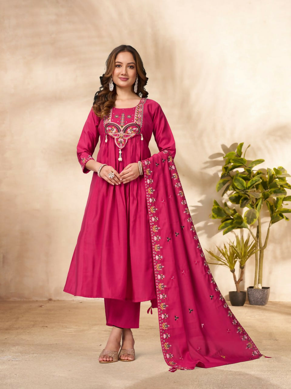Lehenga Mart Designer Anarkali Suit With Kurta, Pant, Dupatta For Women-Pink - Distacart