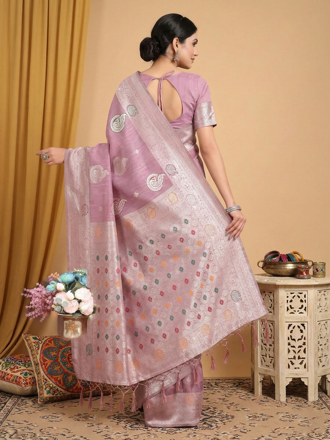 Shree Shyam Fashion Purple Linen Cotton Saree - Distacart