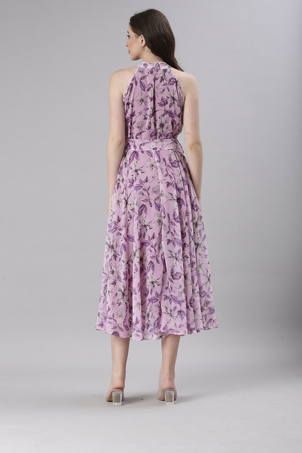 Souchii Lavender Floral Chiffon Dress -Souchii