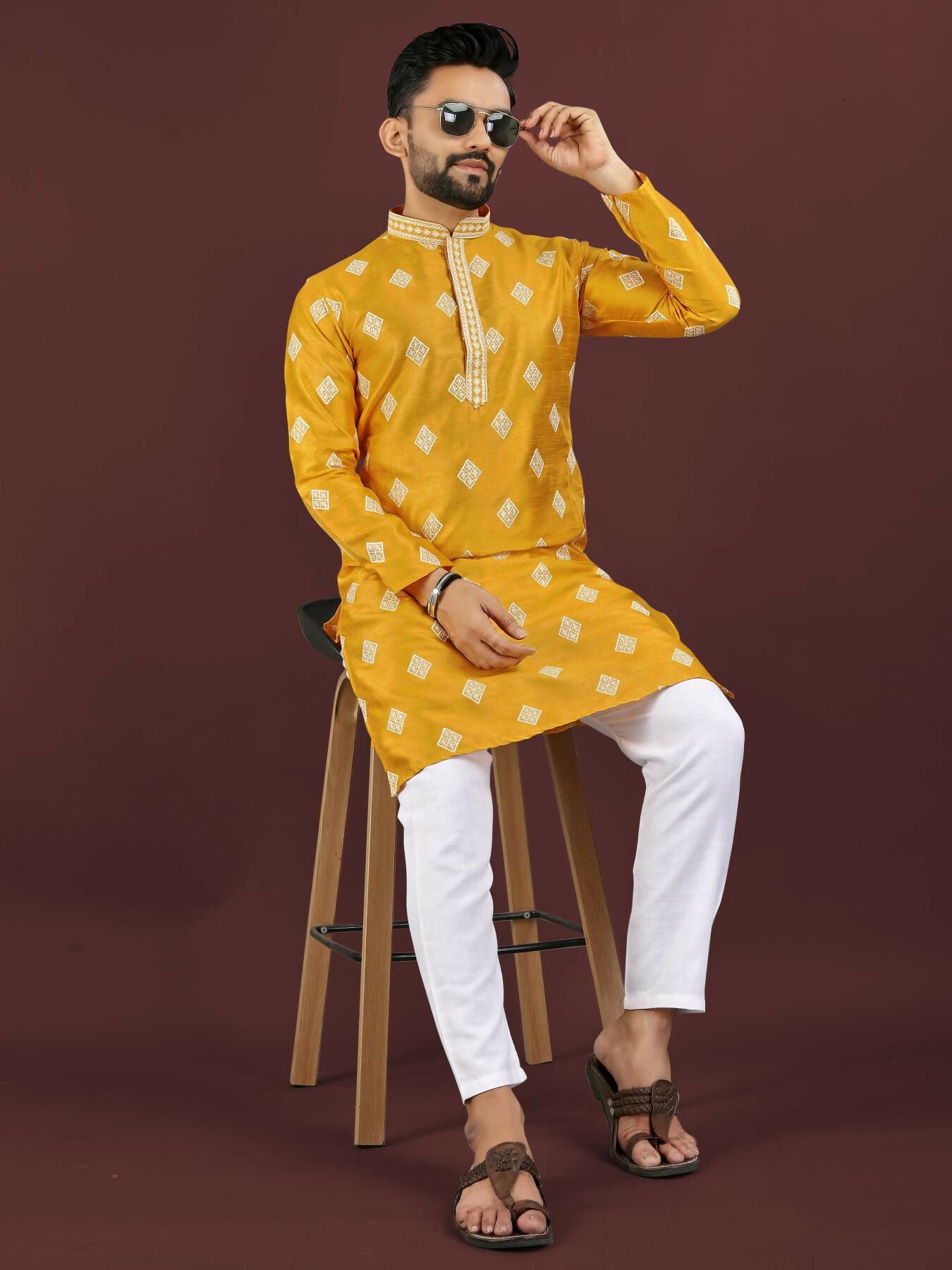 Anaita Yellow Embroidered Silk Straight Kurta - Distacart