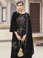 Thumbnail for Jyoti Fashion Women's Black Velvet Resham Thread with Jari & Sequin Kurta with Trouser & Dupatta - Distacart