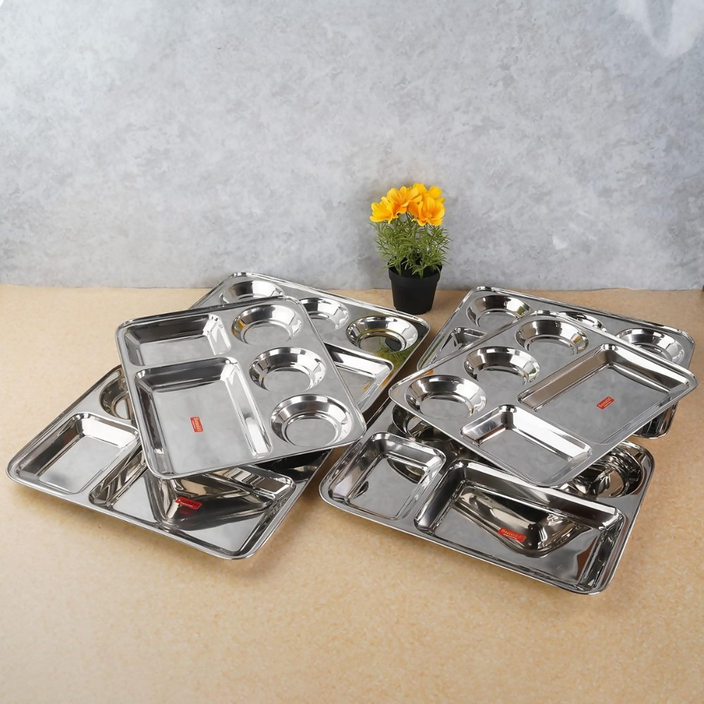 Sumeet Stainless Steel Rectangular 5 in 1 Compartment Lunch/Dinner Plate - small - Dista