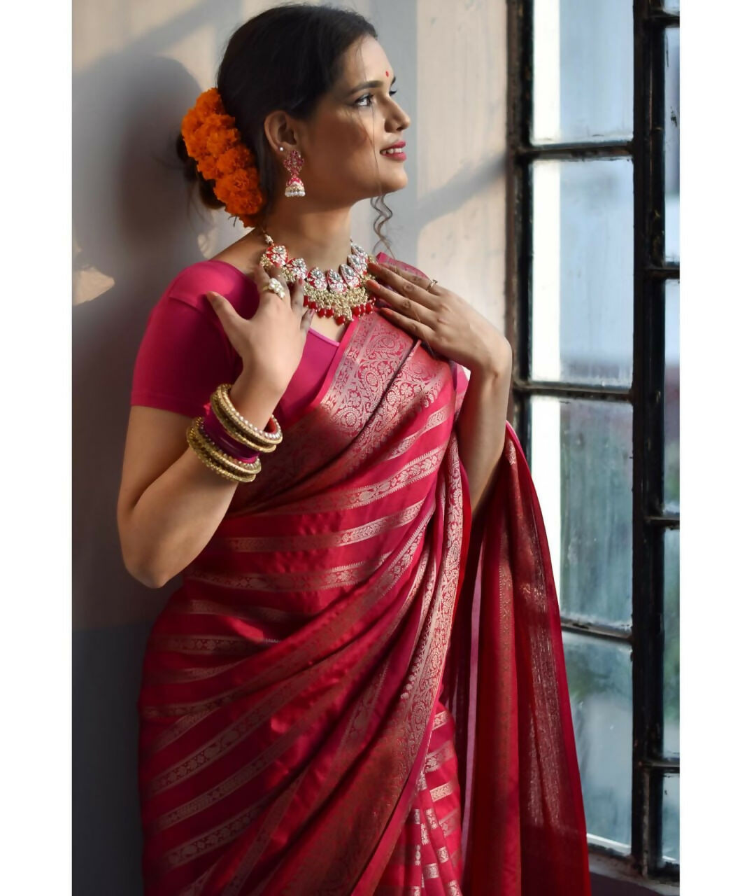 Preksha Creation Designer Women Banarasi Soft Silk Saree - Pink - Distacart