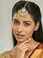 Thumbnail for Nuyug 22K Gold-Plated Pearls & Pink Kundan Studded Statement Maang Tikka Head Jewellery