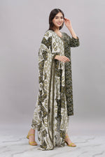 Thumbnail for BulBul Firdous Olive Rayon Kurta Set with Dupatta