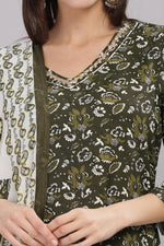 Thumbnail for BulBul Firdous Olive Rayon Kurta Set with Dupatta
