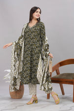 Thumbnail for BulBul Firdous Olive Rayon Kurta Set with Dupatta