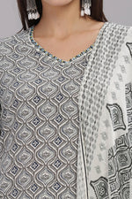 Thumbnail for BulBul Firdous Abstract Grey Rayon Kurta Set with Dupatta